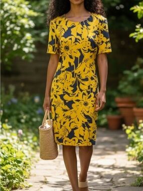 Trina by Trina Turk Yellow/Navy Floral Shift Dress